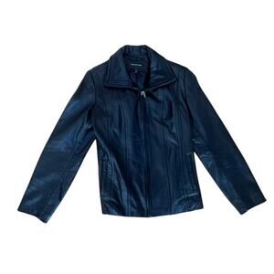 Women's Jones New York black genuine leather jacket size Large, zipper damaged